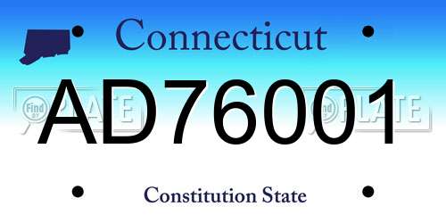 AD76001 Connecticut License Plate