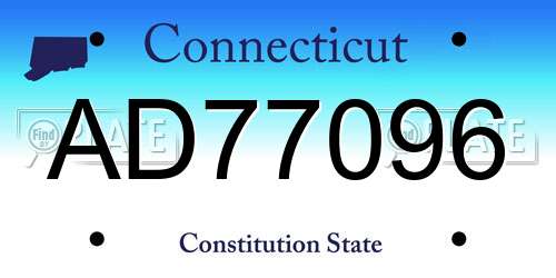 AD77096 Connecticut License Plate