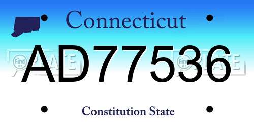 AD77536 Connecticut License Plate