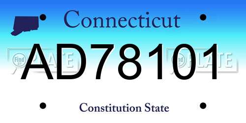 AD78101 Connecticut License Plate