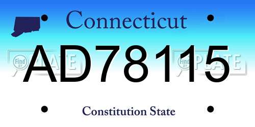 AD78115 Connecticut License Plate