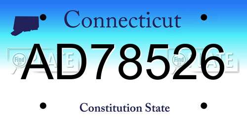 AD78526 Connecticut License Plate