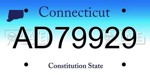 AD79929 Connecticut License Plate