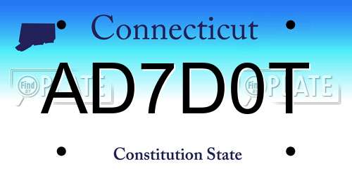 AD7D0T Connecticut License Plate