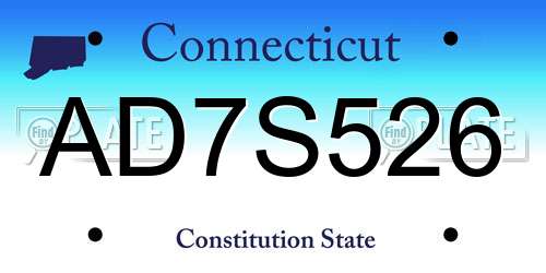 AD7S526 Connecticut License Plate
