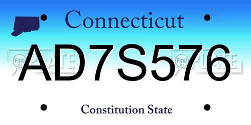 AD7S576 Connecticut License Plate