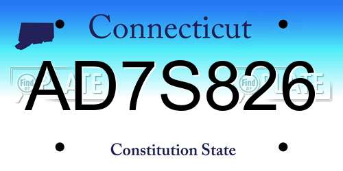 AD7S826 Connecticut License Plate