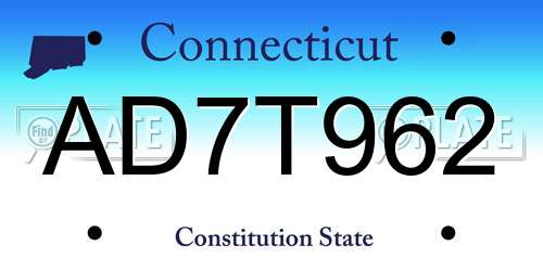 AD7T962 Connecticut License Plate