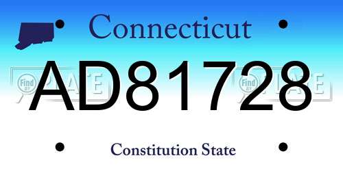 AD81728 Connecticut License Plate