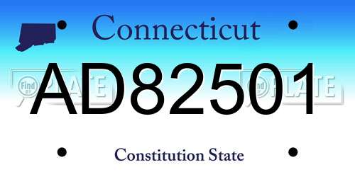 AD82501 Connecticut License Plate