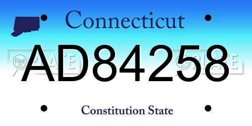 AD84258 Connecticut License Plate