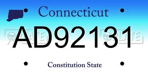 AD92131 Connecticut License Plate