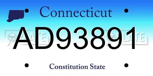 AD93891 Connecticut License Plate