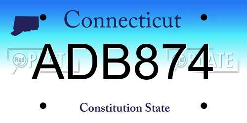 ADB874 Connecticut License Plate
