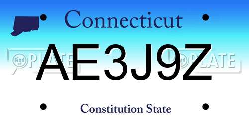 AE3J9Z Connecticut License Plate
