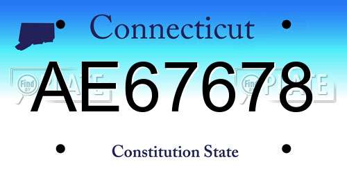 AE67678 Connecticut License Plate