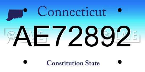 AE72892 Connecticut License Plate