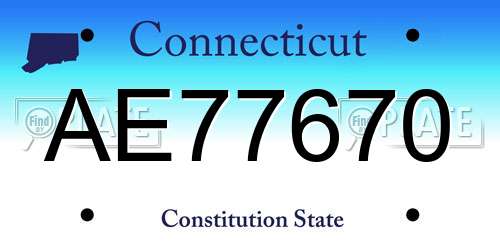 AE77670 Connecticut License Plate