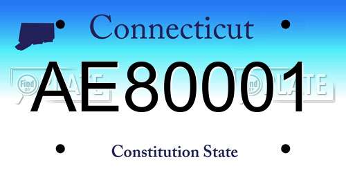 AE80001 Connecticut License Plate