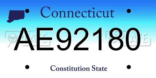 AE92180 Connecticut License Plate