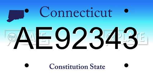 AE92343 Connecticut License Plate