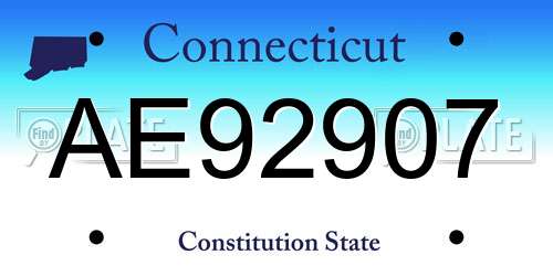AE92907 Connecticut License Plate