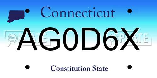 AG0D6X Connecticut License Plate