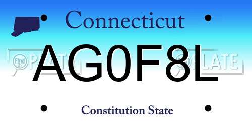 AG0F8L Connecticut License Plate