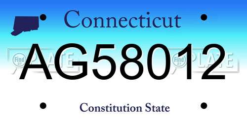 AG58012 Connecticut License Plate