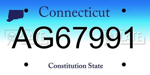 AG67991 Connecticut License Plate