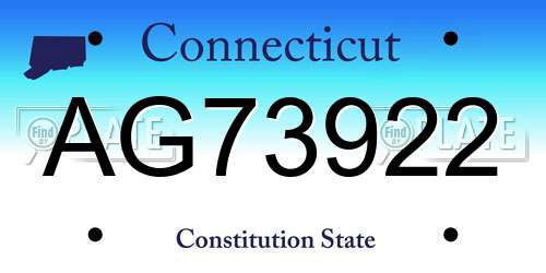 AG73922 Connecticut License Plate