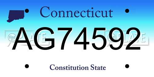 AG74592 Connecticut License Plate