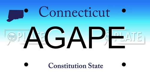 AGAPE Connecticut License Plate
