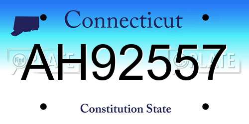 AH92557 Connecticut License Plate