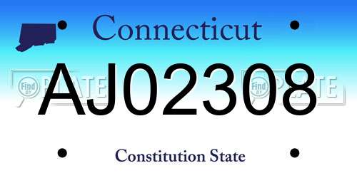 AJ02308 Connecticut License Plate
