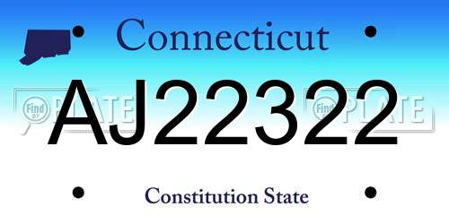 AJ22322 Connecticut License Plate
