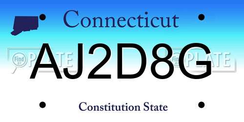 AJ2D8G Connecticut License Plate