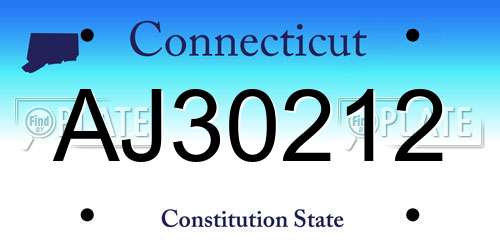 AJ30212 Connecticut License Plate