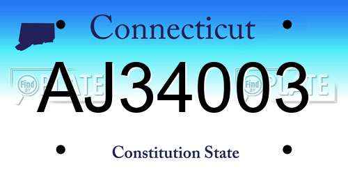 AJ34003 Connecticut License Plate