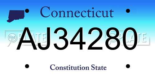 AJ34280 Connecticut License Plate