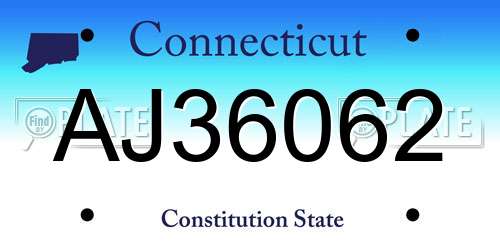 AJ36062 Connecticut License Plate