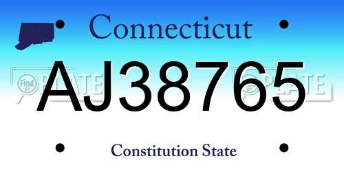 AJ38765 Connecticut License Plate