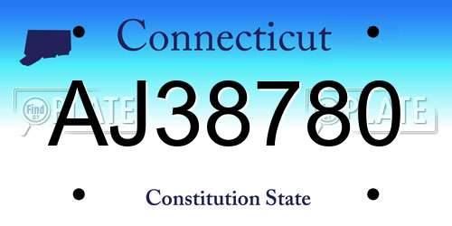 AJ38780 Connecticut License Plate