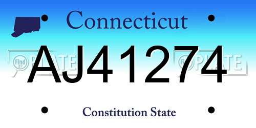 AJ41274 Connecticut License Plate