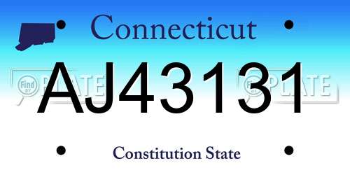 AJ43131 Connecticut License Plate