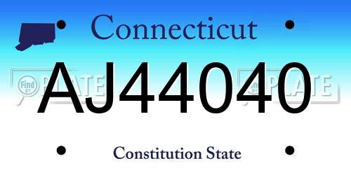 AJ44040 Connecticut License Plate