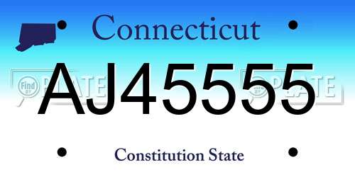 AJ45555 Connecticut License Plate