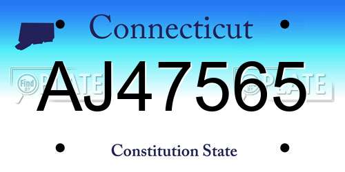 AJ47565 Connecticut License Plate
