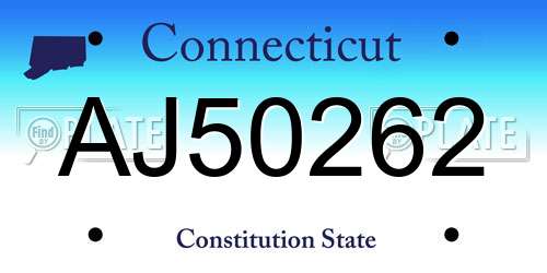AJ50262 Connecticut License Plate