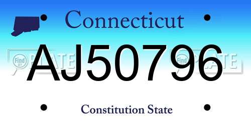 AJ50796 Connecticut License Plate